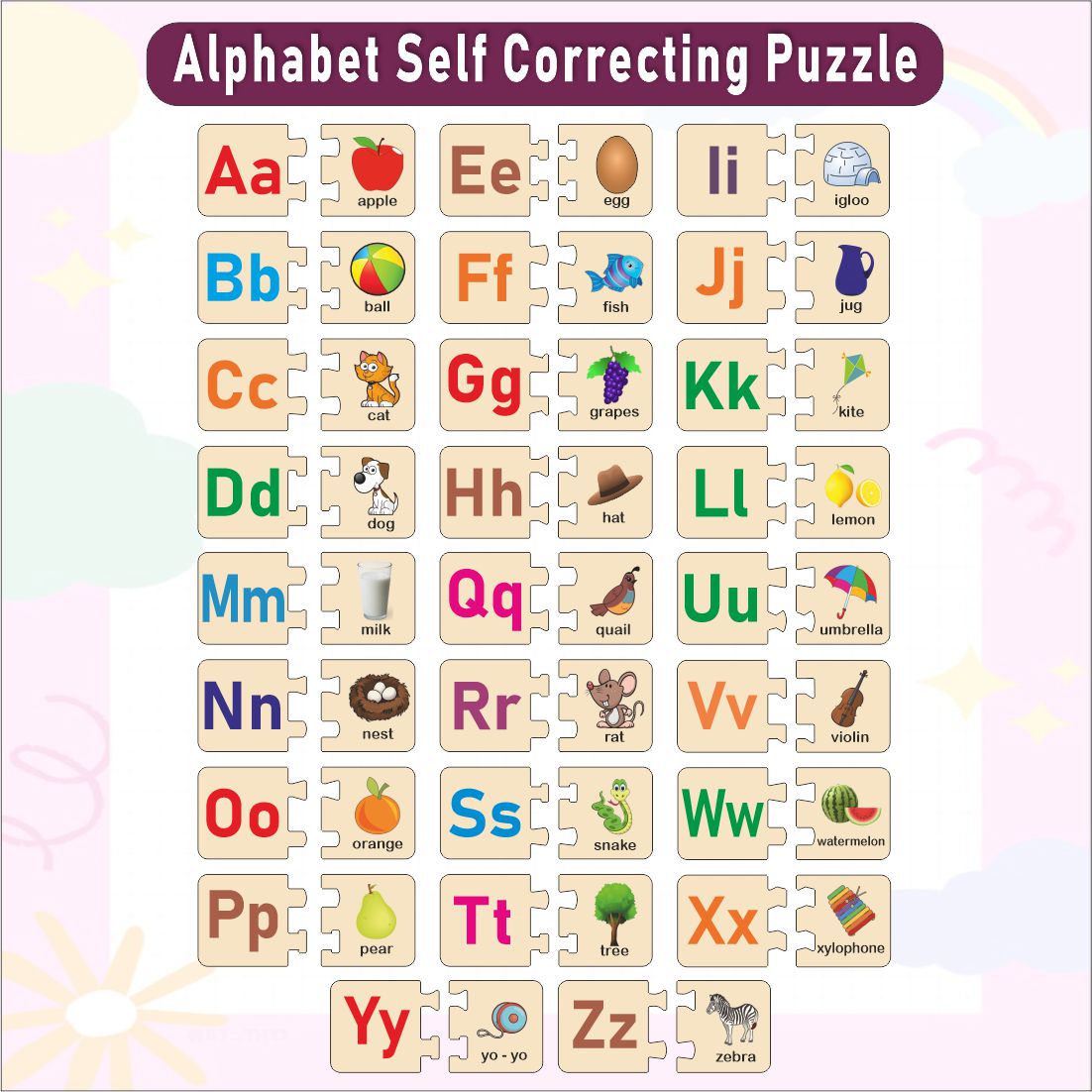 Wooden Alphabet A-Z Self Correcting Puzzle for kids