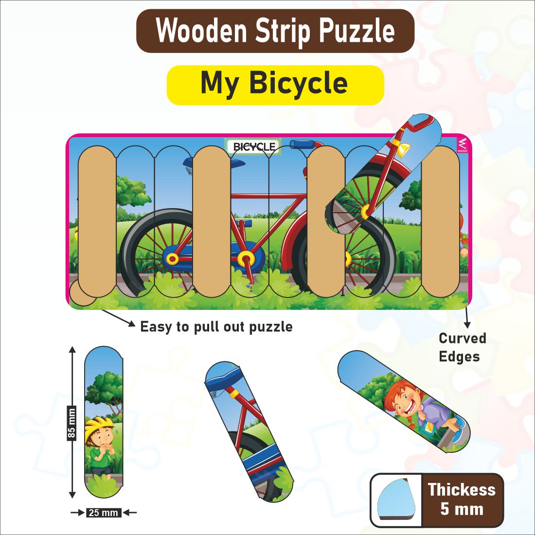 Wooden Strip Puzzle -Set of 6 -9*4 inch