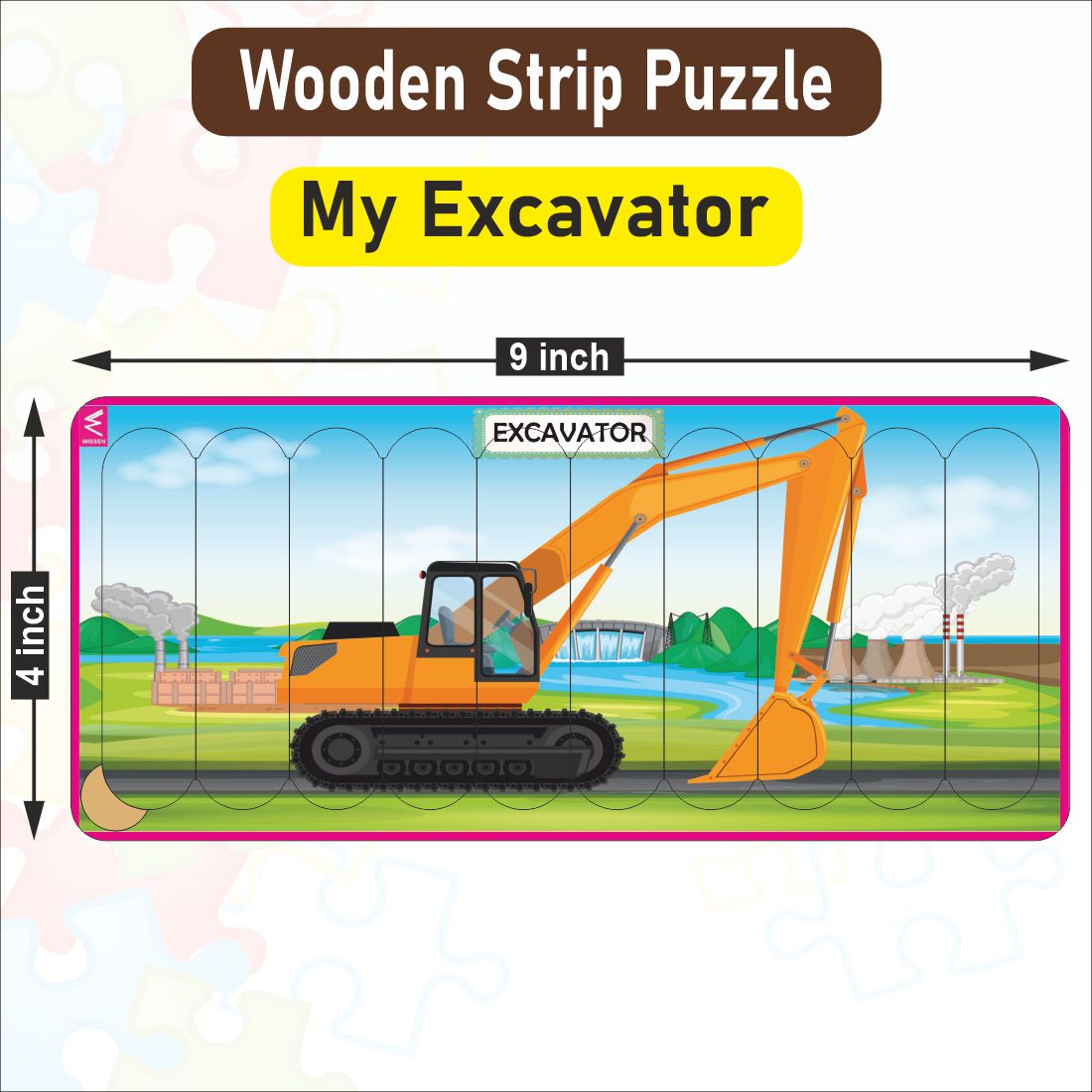 Wooden Strip Puzzle -My Excavator Design  -9*4 inch