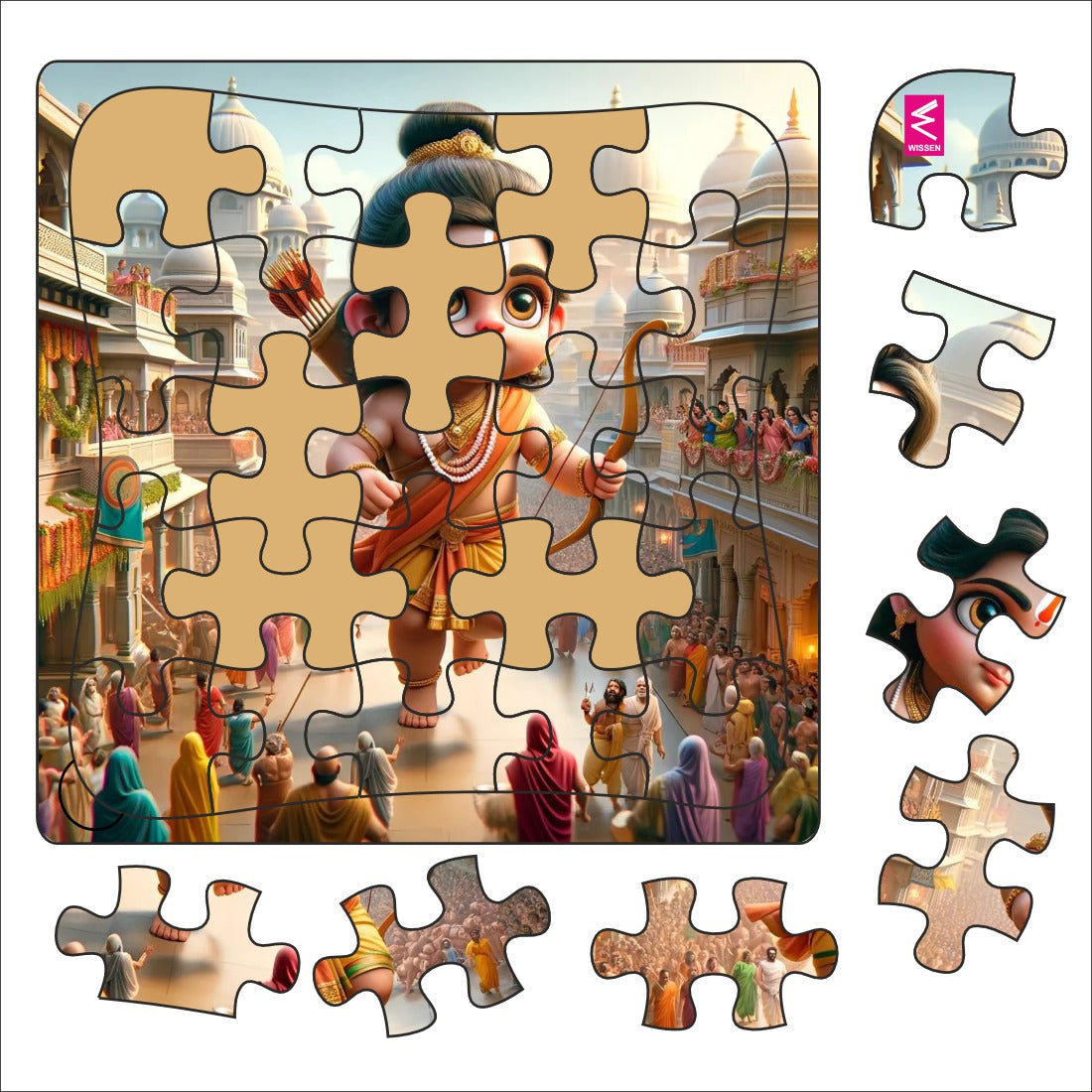 Wooden Jigsaw Puzzle "Ramayana Reveal: Adorable Adventure Jigsaw Puzzle"-  9*9 inch- 4 years above