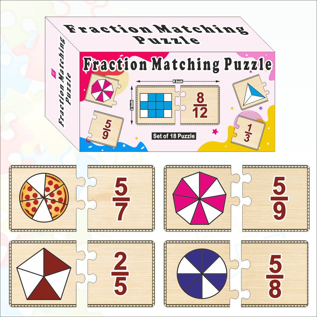 Fraction Master Wooden Match-Up: Self-Correcting Puzzle Game for kids