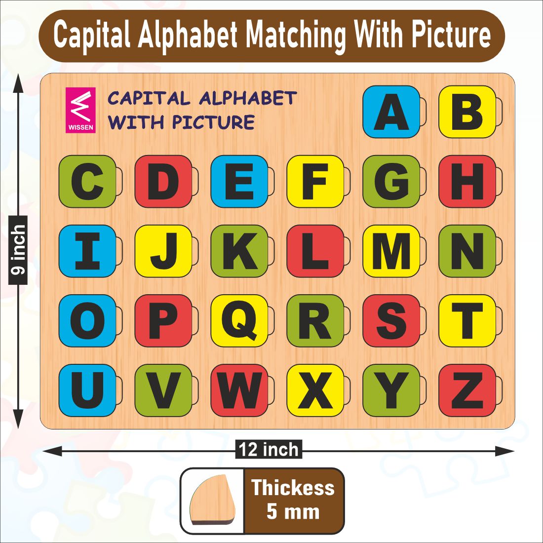 Wooden Capital Alphabet matching with pictures puzzle -12*9 inch