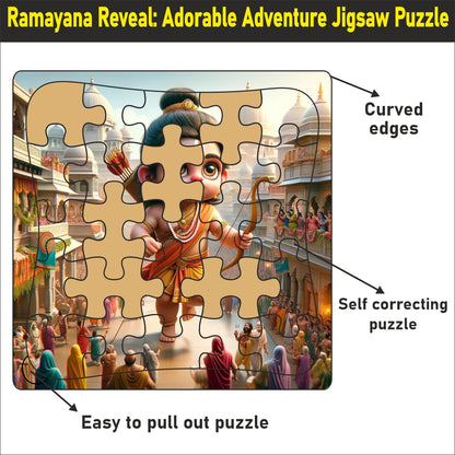 Wooden Jigsaw Puzzle "Ramayana Reveal: Adorable Adventure Jigsaw Puzzle"-  9*9 inch- 4 years above