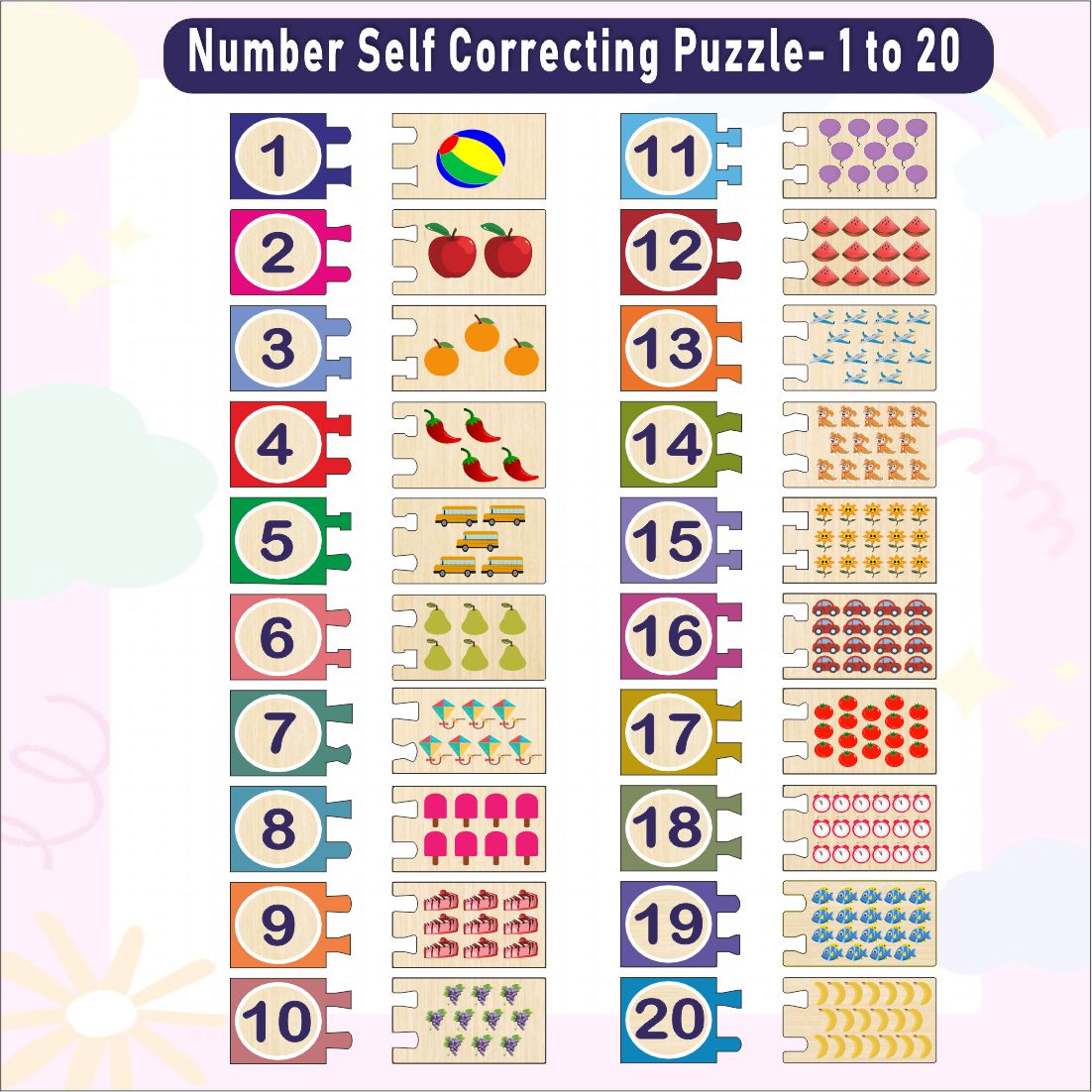 Wooden Numbers 1-20 Self Correcting Puzzles for Kids