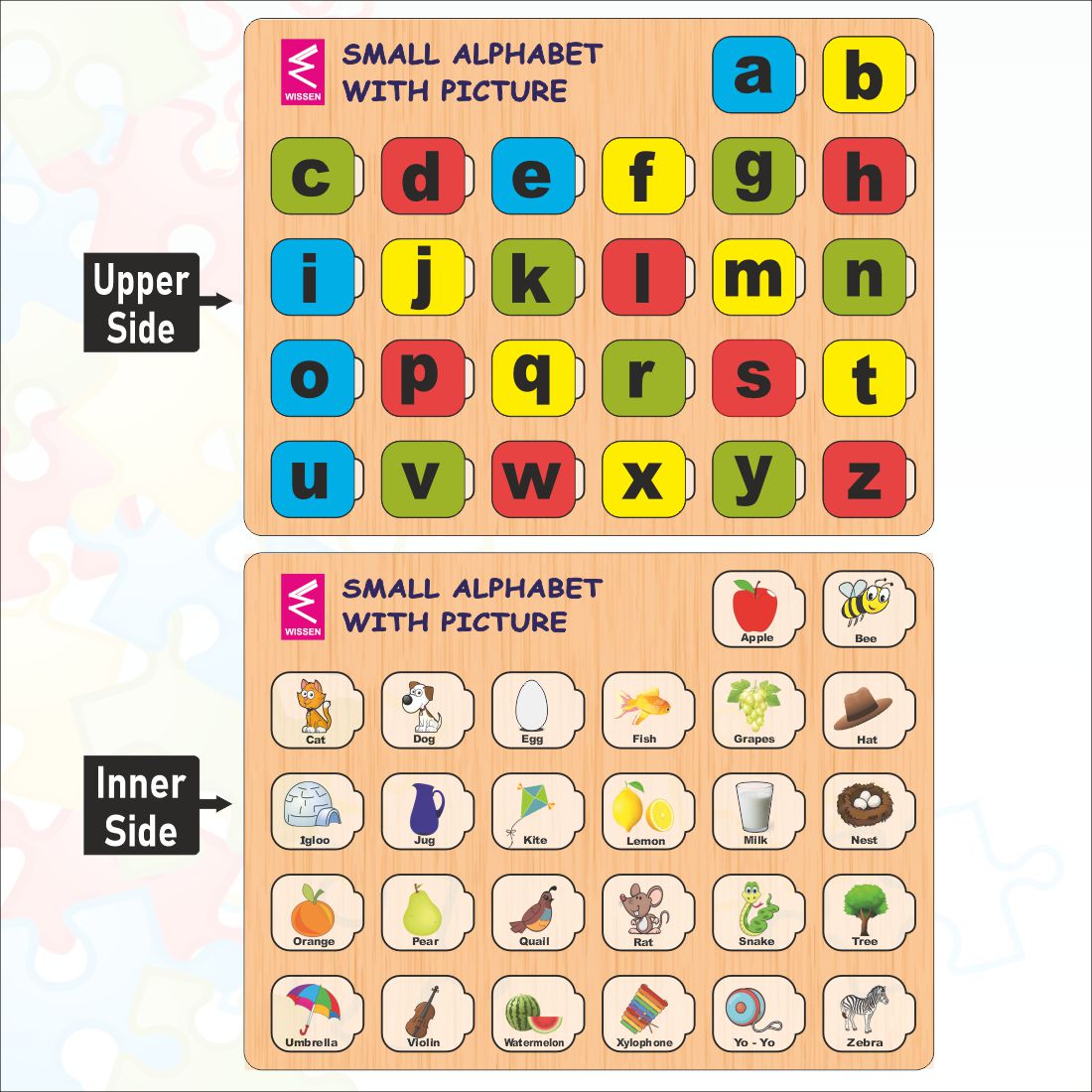 Wooden Small Alphabet matching with pictures puzzle -12*9 inch