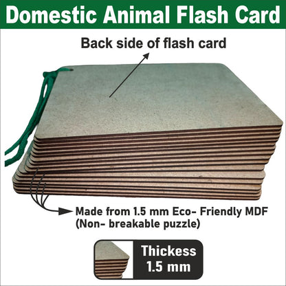 Wooden (MDF) Domestic Animals Flash Card Learning Flash card with lacing thread.