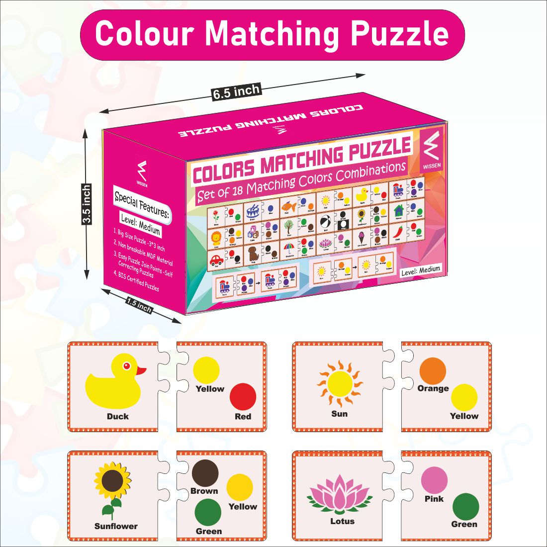 Wooden Colour Matching Puzzle- Medium Level Size- 3*3 inch for kids