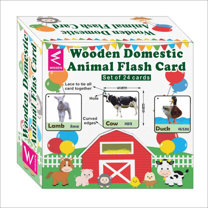 Wooden (MDF) Domestic Animals Flash Card Learning Flash card with lacing thread.