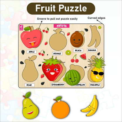 Wooden Fruit Puzzle Board for Kids- 12*9 inch