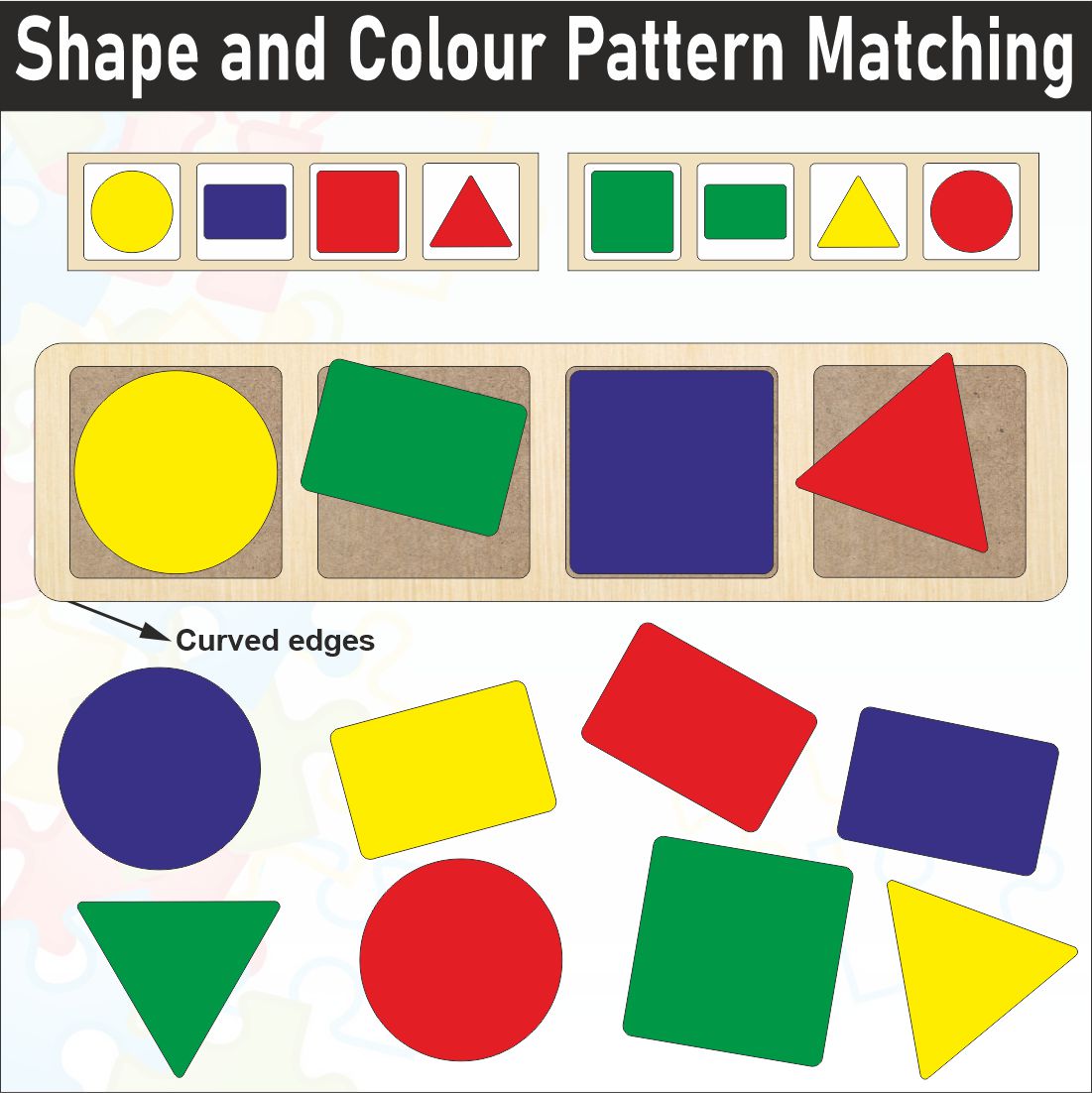 Wooden Shapes and Colour Pattern Matching Puzzle