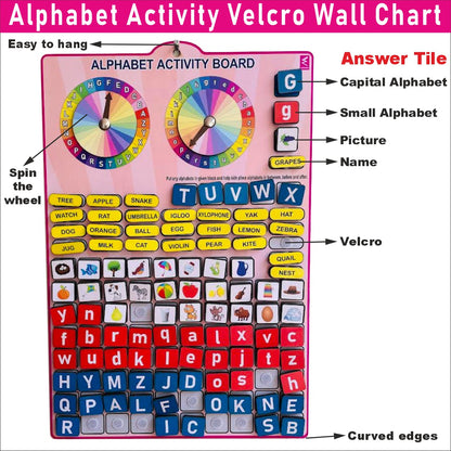 Wooden Alphabet Activity Learning Board- Velcro Based for Kids