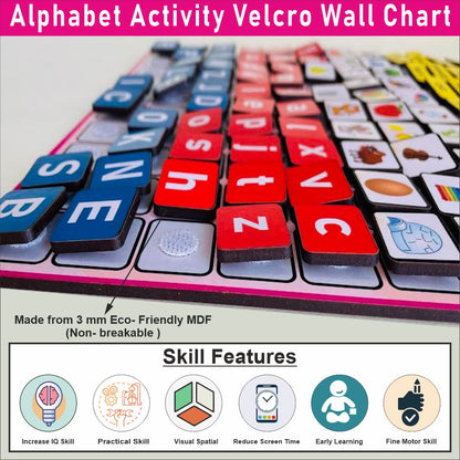 Wooden Alphabet Activity Learning Board- Velcro Based for Kids