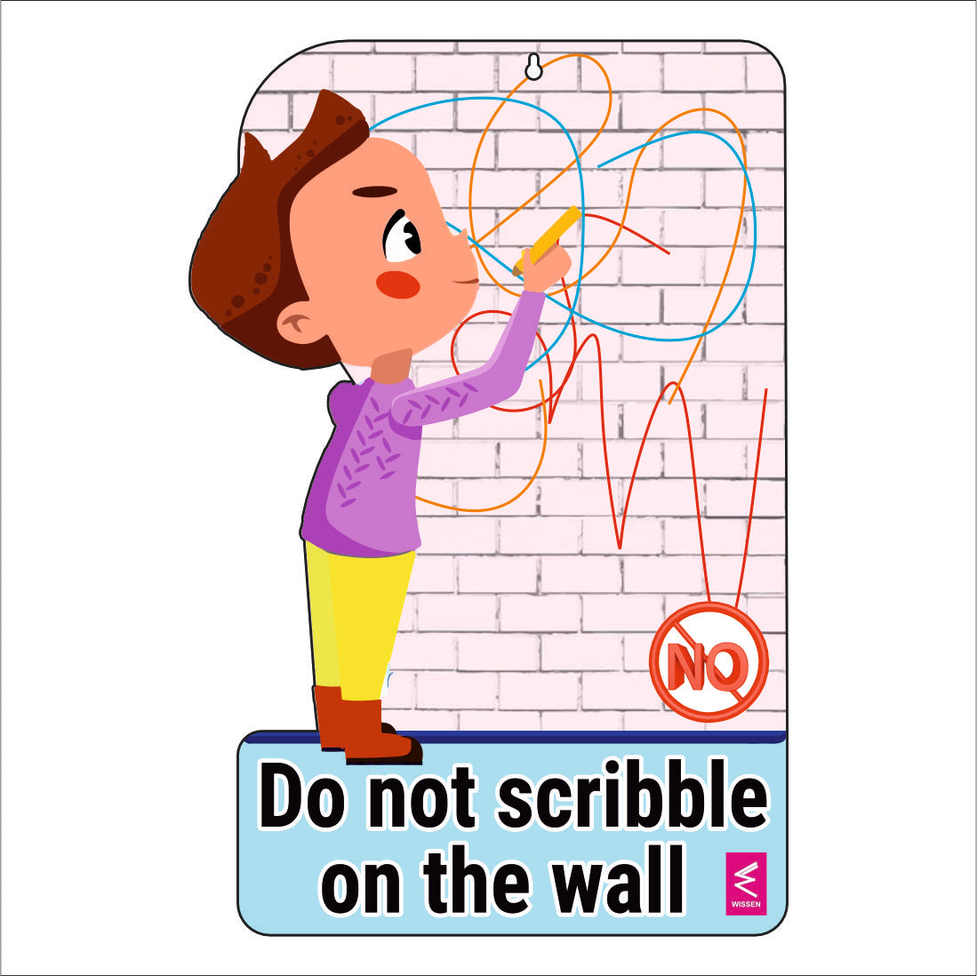 Wooden(MDF) Wall Decor Cutout for kids- Do not scribble on wall -Learning through Fun design - 12*18 inch