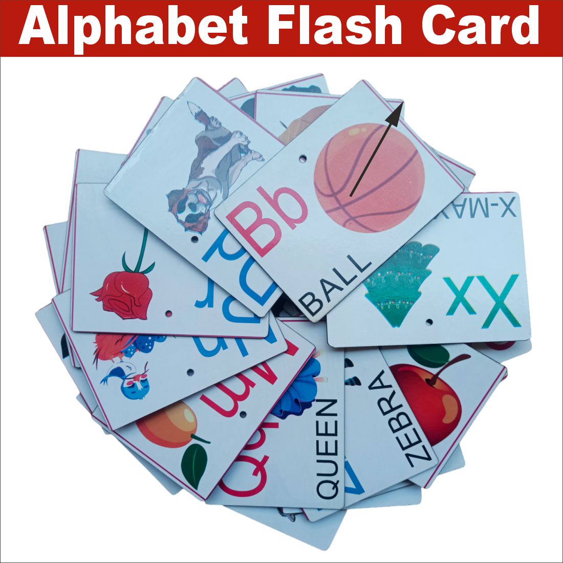 Wooden (MDF) Alphabet Learning Flash card with lacing thread.