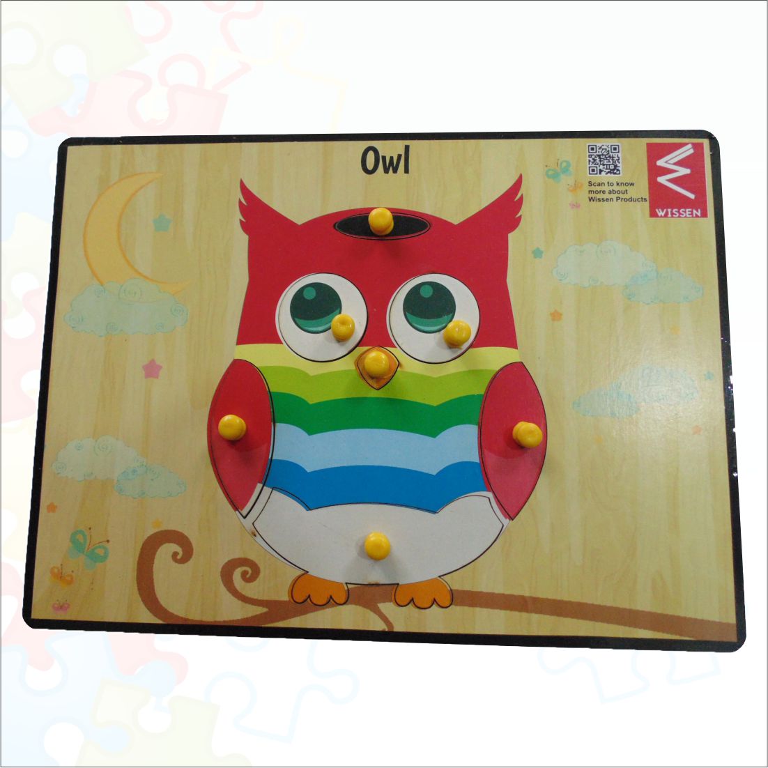 Wooden OWL parts of body peg board Puzzle -12*9 inch