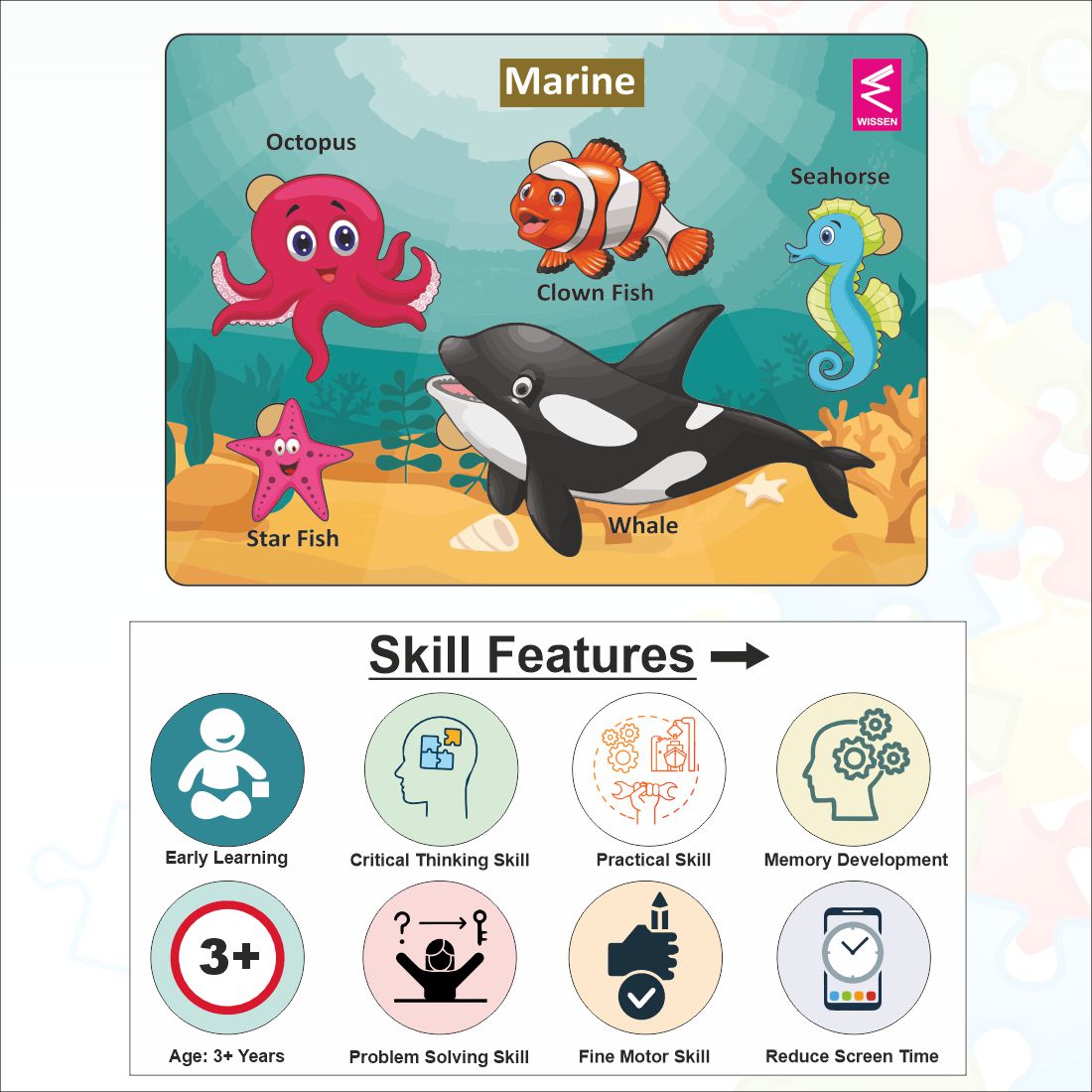 Wooden Marine Habitat Learning Puzzle board game for kids