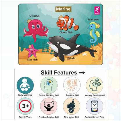 Wooden Marine Habitat Learning Puzzle board game for kids