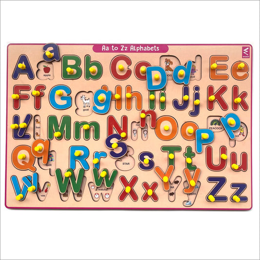 Wooden Hide and See Capital case and Small Case Combined Alphabet Peg Board Puzzle- 12*18 inch