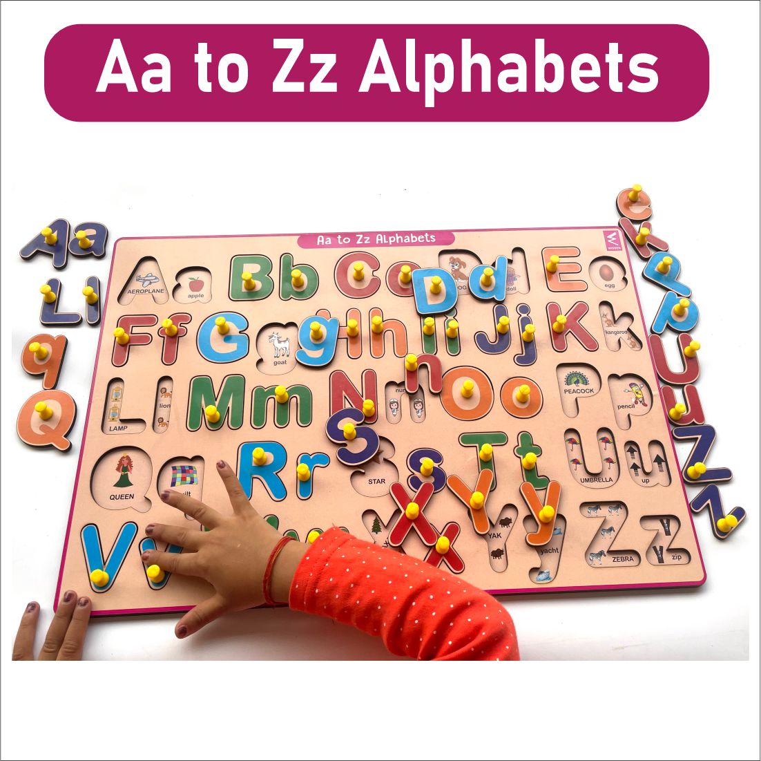 Wooden Hide and See Capital case and Small Case Combined Alphabet Peg Board Puzzle- 12*18 inch