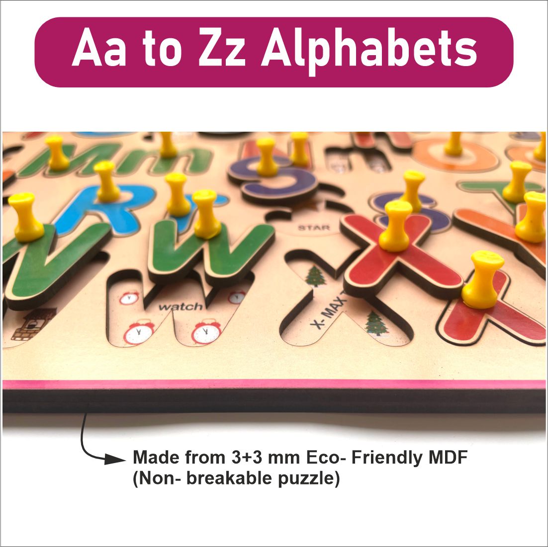 Wooden Hide and See Capital case and Small Case Combined Alphabet Peg Board Puzzle- 12*18 inch