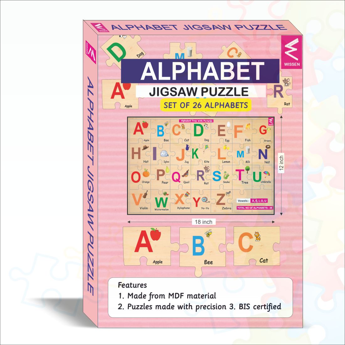 Wooden Alphabet A-Z Puzzle 12*18 inch for kids