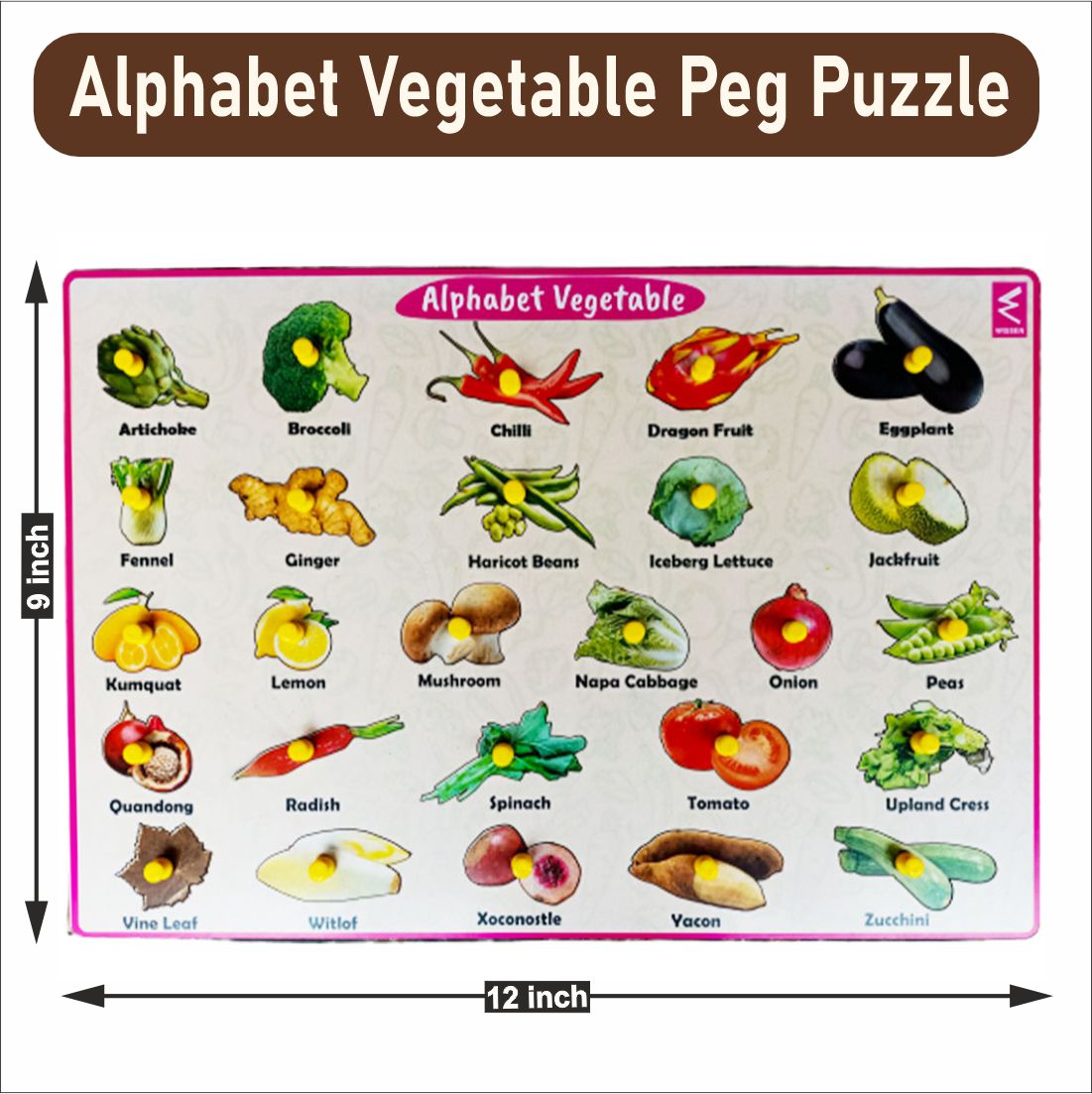 Wooden Alphabet Vegetable Peg Board Puzzle- 12*18 inch