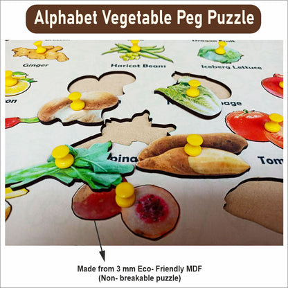 Wooden Alphabet Vegetable Peg Board Puzzle- 12*18 inch