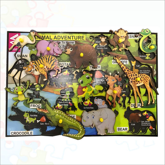 Wooden Hide and See Educational Jungle theme Animal Learning Peg Board Puzzle