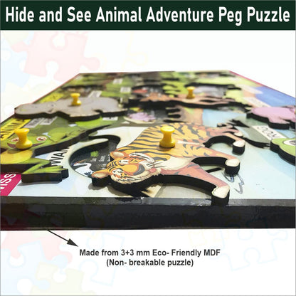 Wooden Hide and See Educational Jungle theme Animal Learning Peg Board Puzzle