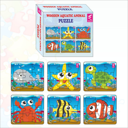 Wooden Jigsaw Aquatic Animal puzzle -4*4.5 inch-Set of 6