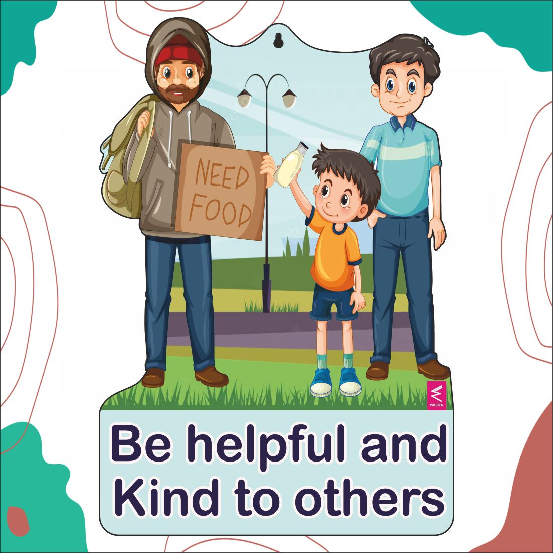 Wooden(MDF) Wall Decor Cutout for kids- Be helpful and kind to others -Learning through Fun design - 12*18 inch