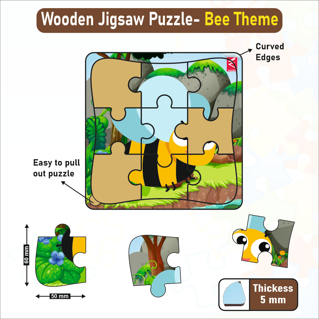 Wooden jigsaw Puzzle- 6*6 inch Bee Theme