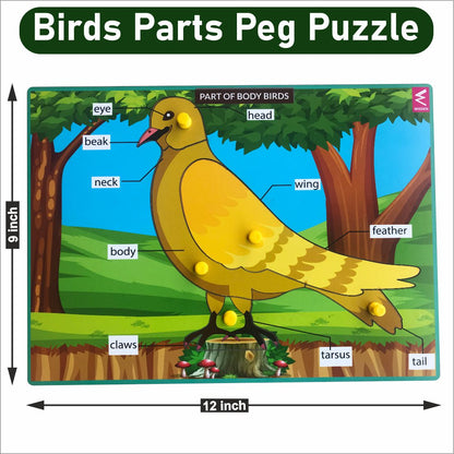 Wooden Birds parts Peg board puzzle- 12*9 inch