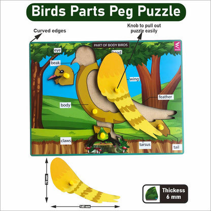 Wooden Birds parts Peg board puzzle- 12*9 inch