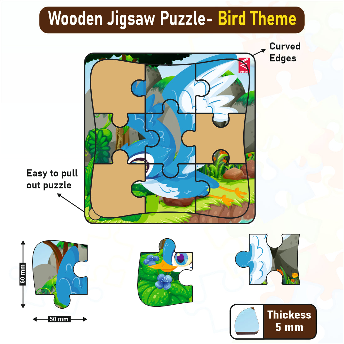 Wooden jigsaw Puzzle- 6*6 inch Bird  Theme