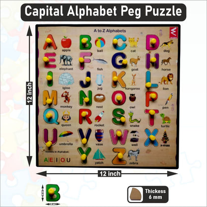 Wooden Capital Alphabet Peg Board Puzzle- 12*12 inch