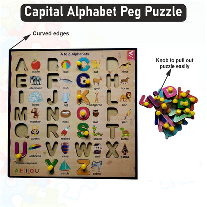 Wooden Capital Alphabet Peg Board Puzzle- 12*12 inch