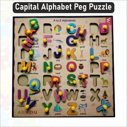 Wooden Capital Alphabet Peg Board Puzzle- 12*12 inch