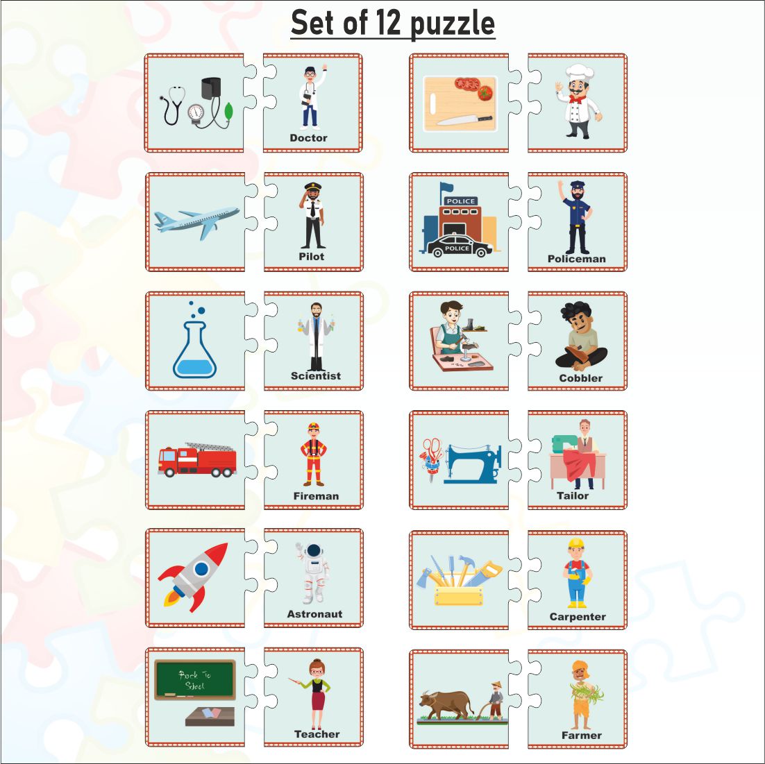 Wooden Community Helper Matching Puzzle for Kids