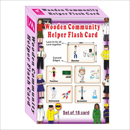 Wooden (MDF) Community helpers Learning Flash card with lacing thread.