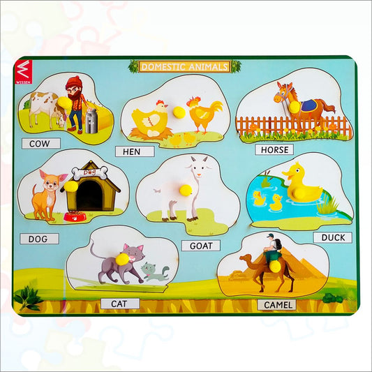 Wooden Domestic Animals Learning Peg Board Puzzle 12*9 inch