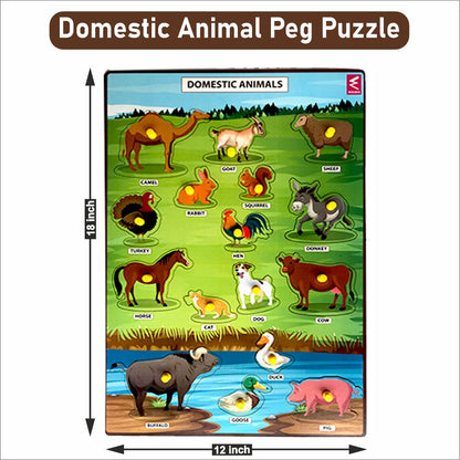 Wooden Domestic Animals Learning Peg Board Puzzle 12*18 inch