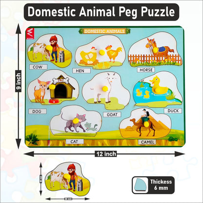 Wooden Domestic Animals Learning Peg Board Puzzle 12*9 inch