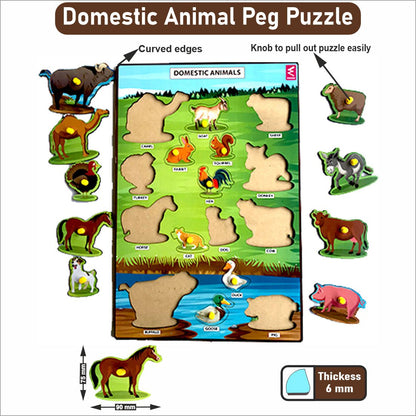 Wooden Domestic Animals Learning Peg Board Puzzle 12*18 inch