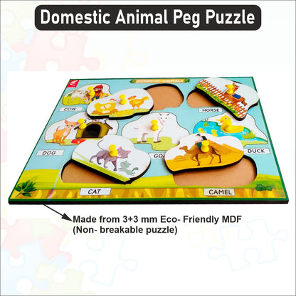 Wooden Domestic Animals Learning Peg Board Puzzle 12*9 inch