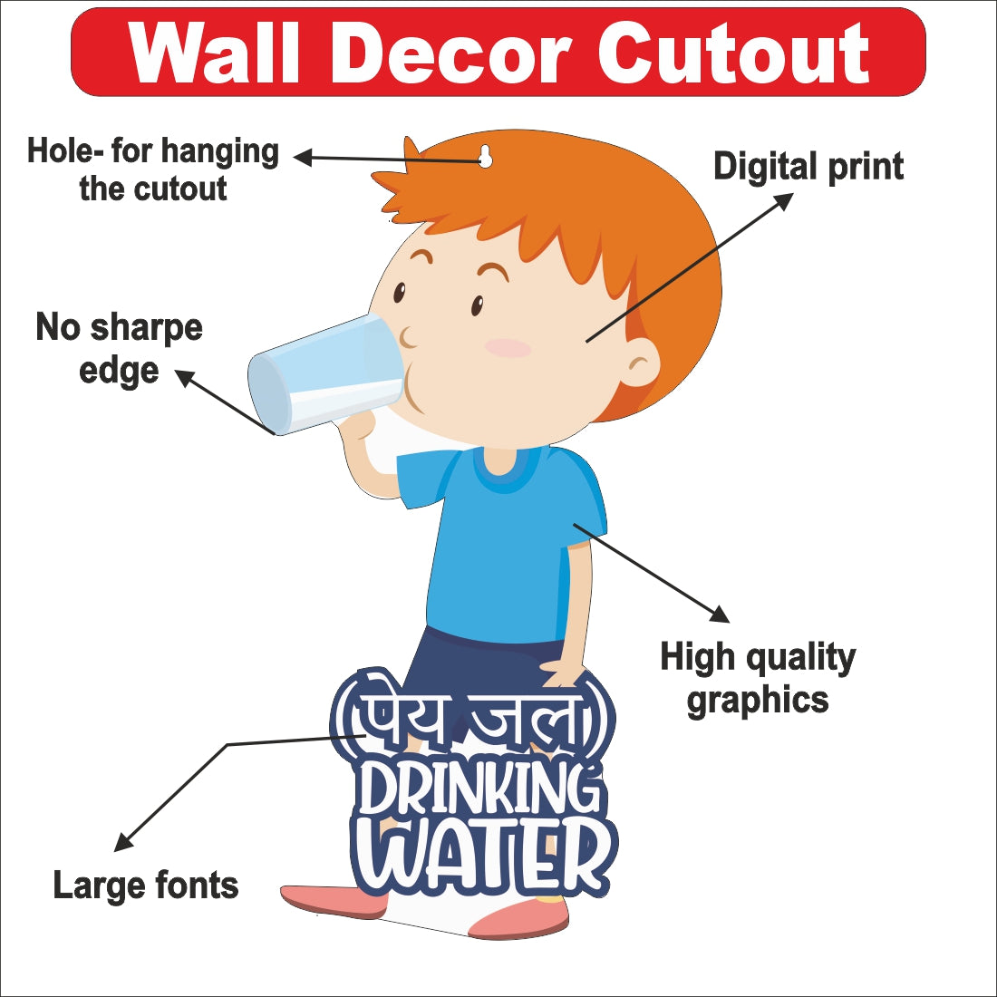 Wooden(MDF) Wall Decor Cutout for kids- Drinking Water -Learning through Fun design - 12*18 inch