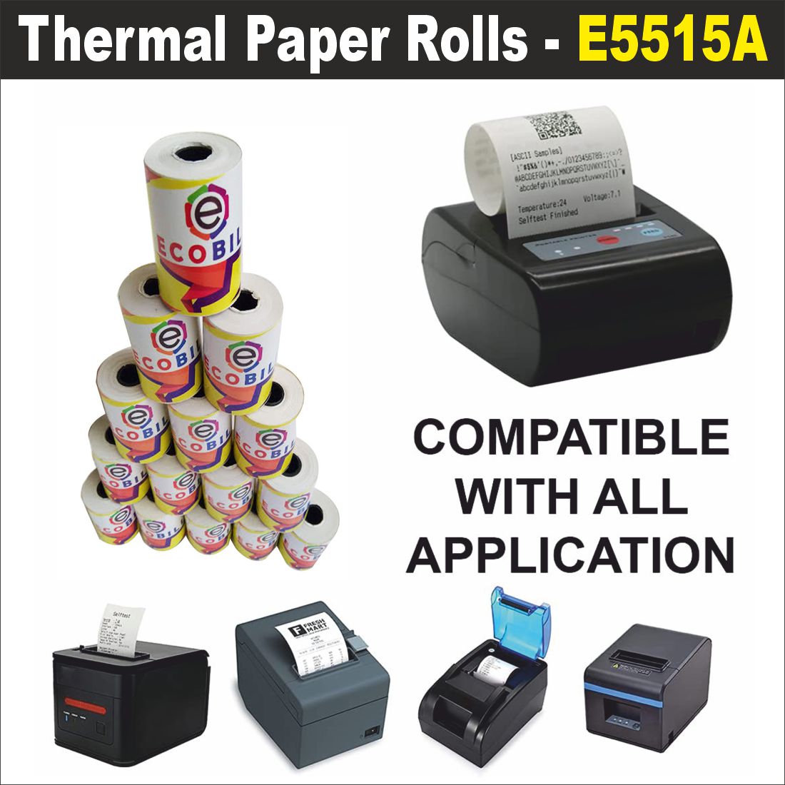 Ecobill Thermal paper Pack of 120 rolls POS till Cash Register Machine rolls -57 mm *32 mm dia -approx 13-14 m length roll- 50 gsm for printing receipt