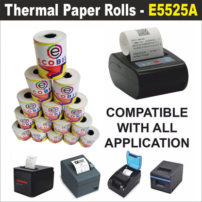 Ecobill Thermal paper Pack of 75 rolls POS till Cash Register Machine rolls -57 mm *40 mm dia -approx 23-25 m length roll- 50 gsm for printing receipt