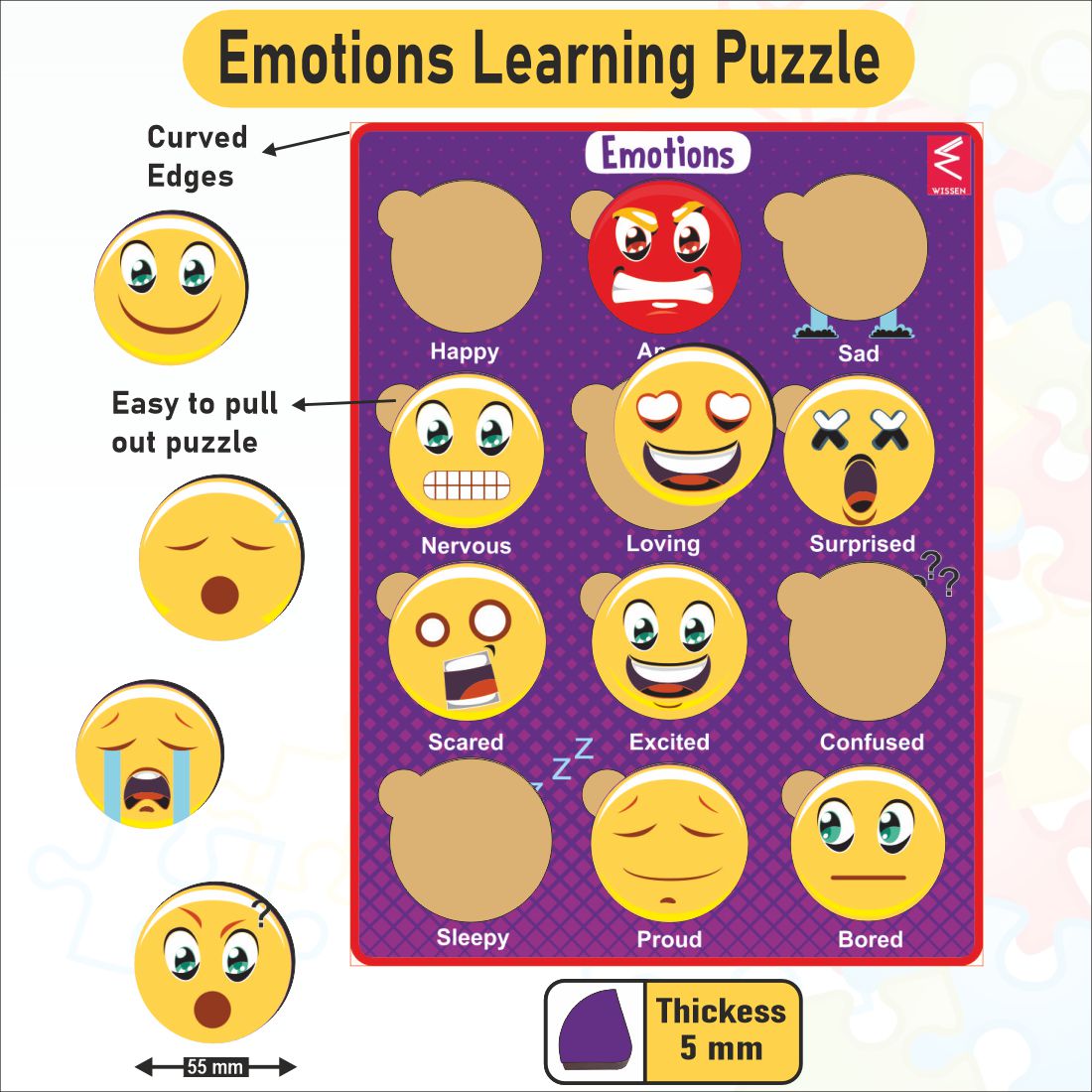 Wooden Emotions learning Educational Puzzle-12*9 inch