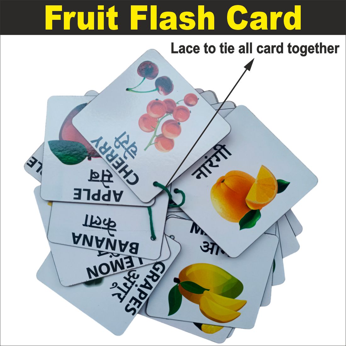 Wooden (MDF) Fruits  Learning Flash card with lacing thread.